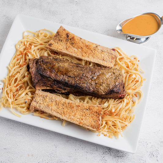 Slow Roasted US Angus Beef Belly with Veal Marrow